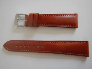 20 mm BRACELET MARRON FAUVE CUIR DE VEAU COUSU HAUTE QUALITÉ 16 mm coté boucle - Photo 1/11