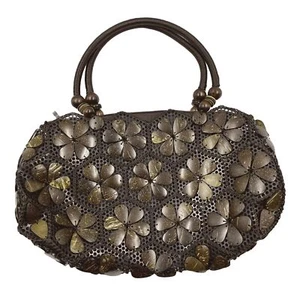 Cartera Cartera Cáscara de Coco Cartera Marrón Floral Grande NUEVO Vacío Tropical Hawaiano - Imagen 1 de 6