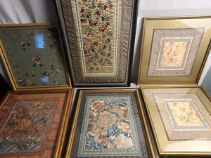 VINTAGE FRAMED ASIAN SILK FLOWER BUTTERFLY DRAGON PANELS - Picture 1 of 37