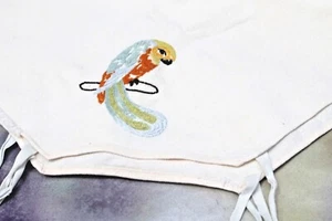 Vintage Card Table Cloth, Hand Embroidered Bird and Flowers FREE SHIP! - Picture 1 of 8
