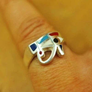 Cute Handmade Adjustable Silver Ring Band of Eye of Horus "Symbol of Protection" - Picture 1 of 4