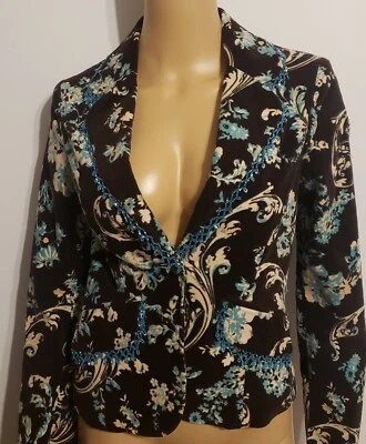  Chaqueta de terciopelo con cuentas marrón/turquesa KAREN KANE LIFESTYLE 59168 talla 4 Foto 1 de 4