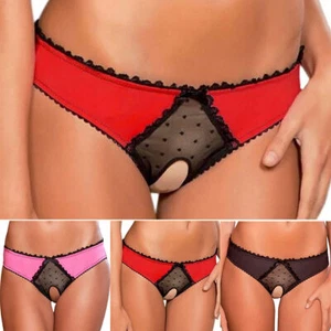 Womens Lingerie Lace Crotchless Underwear Thong G-String Briefs Panties Knickers - Picture 1 of 19