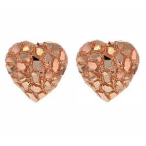 Pendientes de tachuelas en forma de corazón pepita de oro rosa liso de plata esterlina 925 para mujer - Imagen 1 de 5