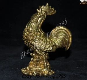 Collect Chinese Fengshui Brass Money coin Cock Rooster Wealth lucky Statue - Picture 1 of 9