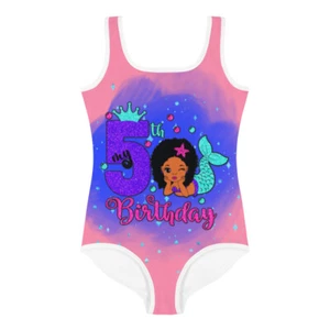 Light Pink Girl My 5th Birthday Mermaid Swimsuit - Picture 1 of 7