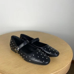 Gap Black Studded Mary Jane Flats Women's 7 Square Toe Minimalist Romantic Chic - Picture 1 of 7