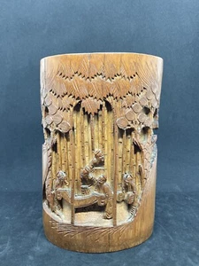 Vintage Bamboo Pot Vase for Calligraphy Brushes 7" - Picture 1 of 9