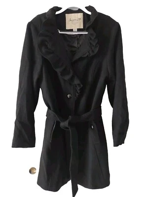 Abrigo de lana American Rag para mujer XL-1X negro totalmente forrado y con cinturón ~ nuevo con etiquetas Foto 1 de 4