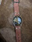 Montre nautique cadran solaire cuir laiton boussole cuir antique vintage cadeau