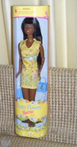 1999 PRETTY FLOWERS BARBIE DOLL Mattel 24653 African American Yellow Dress MIB - Bild 1 von 2