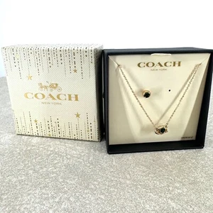 Coach Faux Green Stone Signature Sculpted C Gold Tone Necklace 16" + 2" - Picture 1 of 5