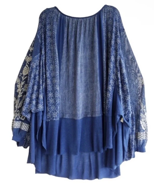 People Women's Long Sleeve Indigo Dreams Embroidered Tunic Dark Blue Medi