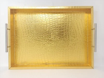 American Atelier Alligator Faux Leather Decorative Serving Tray w/Handles Gold - Image 1 of 4