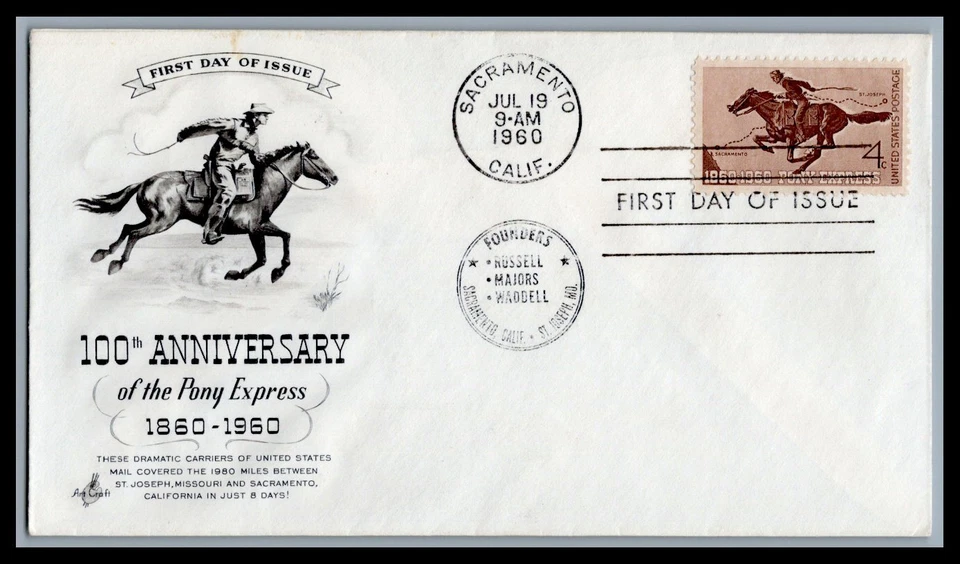 US FDC  # 1154 4c Pony Express  ArtCraft  1960, 9K697 - Image 1 of 1