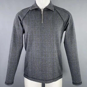 DRIES VAN NOTEN Size S Black Charcoal Glenplaid Cotton Blend 1/4 Zip Pullover - Picture 1 of 6