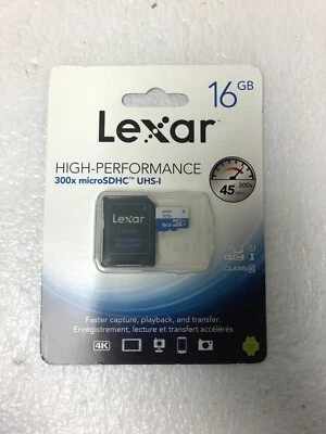 Lot of 10 Brand New Lexar High Performance 300x microSDHC UHS-I 16GB w/Adapter - Image 1 of 3