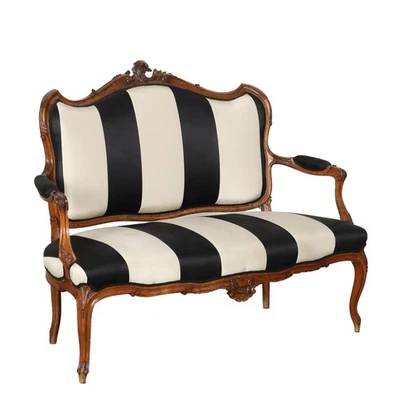 Antique Sofa Baroque Style Walnut Fabric Padding XX Century Original - Image 1 of 4