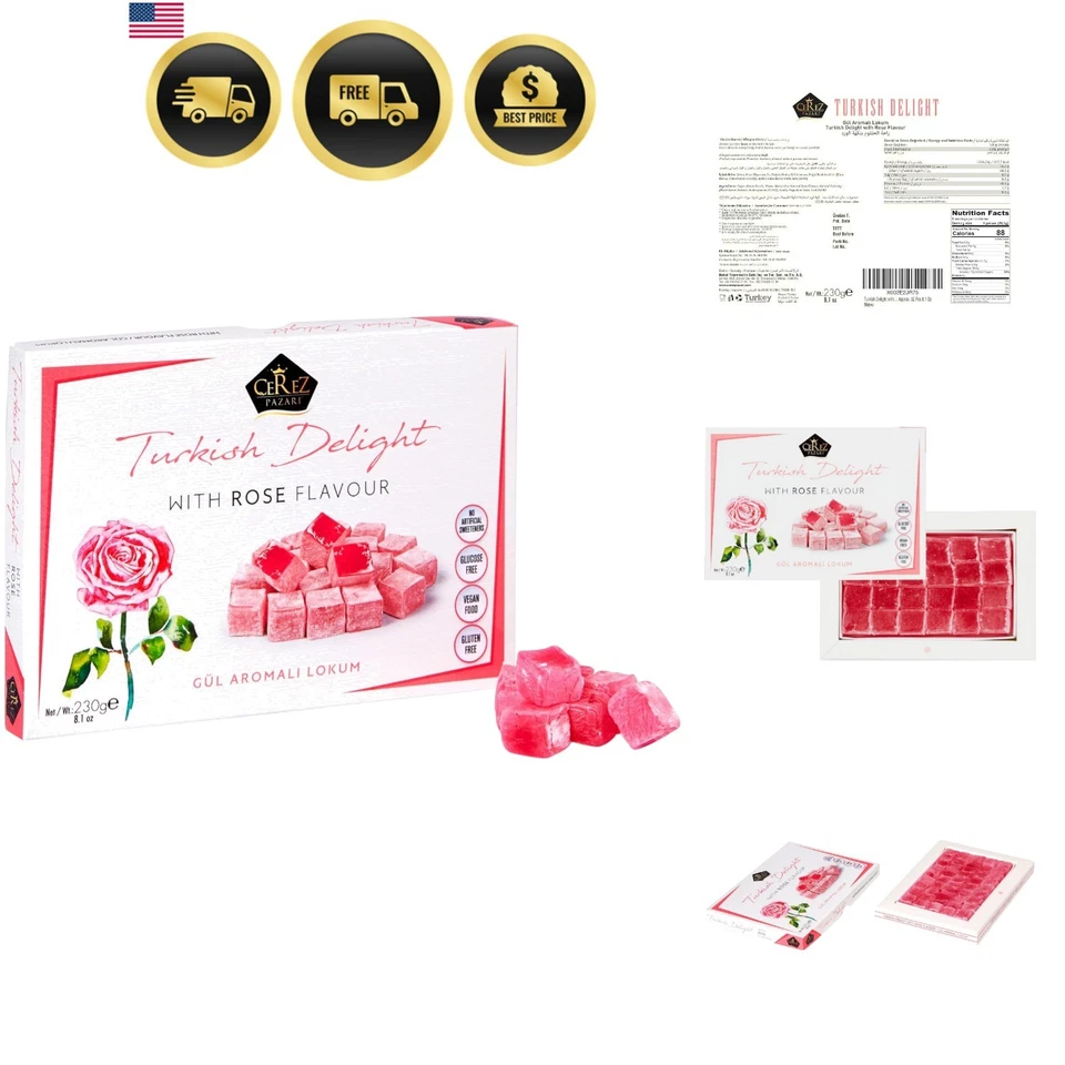 Turkish Delight Rose Flavor Soft Candy  No Nuts Gourmet Snack 40 Pcs - Image 1 of 4