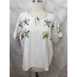 Vintage 70s Mexican Folk Embroidered Peasant Top Blouse Sz M Art Frida Felix - Picture 1 of 11