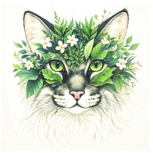 ♫ Serviettes en papier chat tête de fleurs/feuilles. Napkins cat flower head ♫ - Imagen 1 de 1