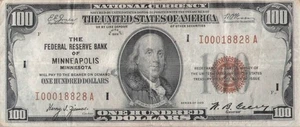 1929 $100 Federal Reserve Bank Note, Minneapolis (FRBN) - Picture 1 of 2