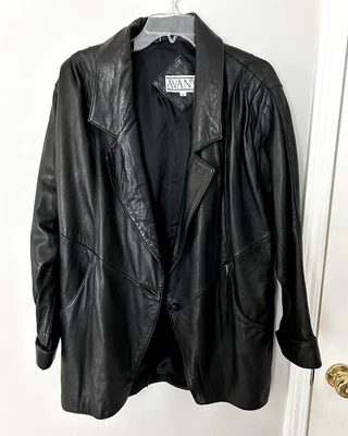 Chaqueta de cuero para mujer Avanti abrigo negro abotonado talla M suave mantecoso Foto 1 de 4