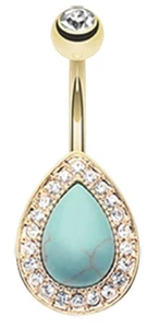 Belly Button Ring Navel Golden Avice Turquoise Multi-GemTeardrop 14g - Picture 1 of 1