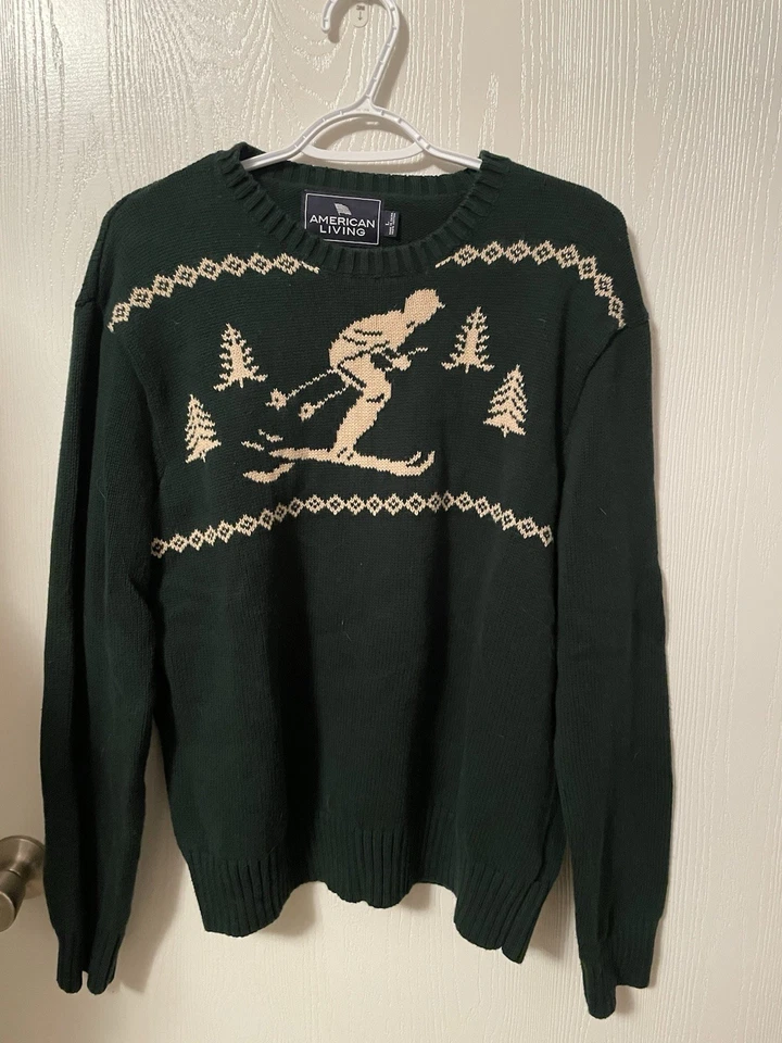 Suéter Cuello Redondo Motivo Esquí Verde Oscuro American Living Para Hombres De Colección Talla L Invierno Foto 1 de 4