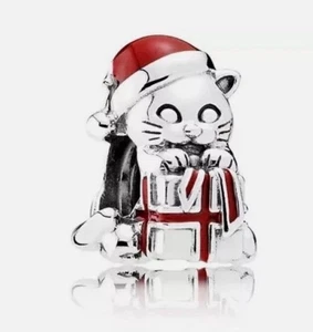 Genuine Pandora Festive Christmas Kitten Cat Charm 792007EN39 ALE S925 Retired - Picture 1 of 7
