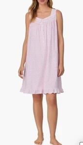 Neu mit Etikett $ 64 Eileen West rosa Blüten 100 % BAUMWOLLE STRICK ärmellos kurzes Nachthemd M - Bild 1 von 4