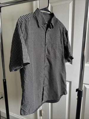 Talbots Men’s L Button Down Short Sleeve Shirt Black & White Check - Image 1 of 3