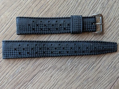 Vintage 1960/70's Fully Pliable 19 mm Black TROPIC Strap w/'INOX' Flared Buckle - Photo 1/4
