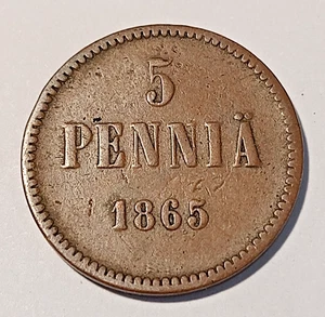 Finlandia * 5 peniques * 1865 * Cobre * 1+/1 * Alejandro II * MUY RARO * - Picture 1 of 2