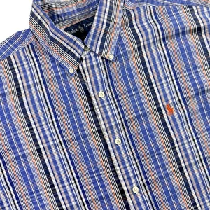 Polo Ralph Lauren Short Sleeve Button Down Shirt Men's L Blue Orange Plaid - Picture 1 of 6