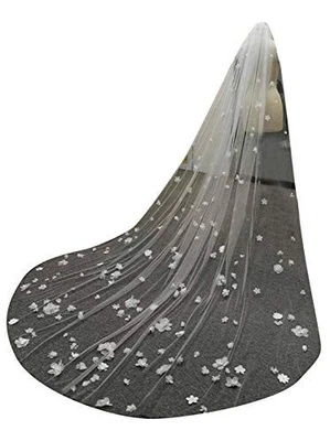 Velos de boda flores apliques de encaje longitud catedral con peine velos de novia Foto 1 de 4