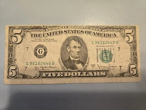 Series 1977 A $5 Five Dollar Bill Chicago Misalignment Error Note / Major Shift - Picture 1 of 24