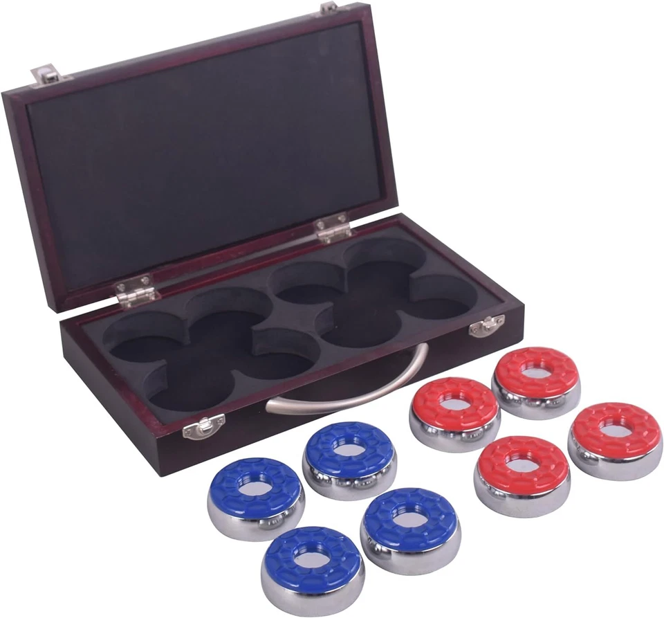 Hathaway Shuffleboard Pucks With Case Set of 8 Dark Cherry Finish