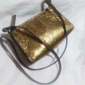 GOLDEN GOOSE NINA Pochette Shoulder Bag Goat Leather Gold 8.1 Inch Wide GGDB - Picture 1 of 9
