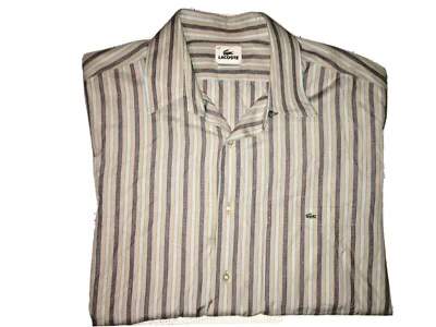 LACOSTE Long Sleeve Button Down Shirt Size 44 (XL) Beige,Blue,White Alligator - Image 1 of 4