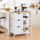 Rolling Kitchen Island Cart with 3 Open Shelves & 3 Drawers for Kitchen, White