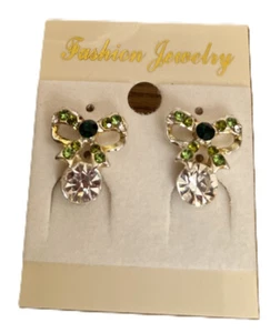 Green Crystal Earrings Silver Colour With A Clear Round Stone Fashion Earrings - Picture 1 of 2