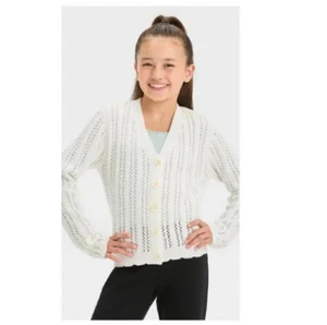 Art Class Girls' White Pointelle Cardigan (Size: S) - Picture 1 of 3