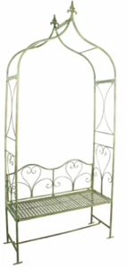 Wrought Iron Metal Garden Furniture Arbor Arch with Bench Seat Verdigris Finish - Picture 1 of 1