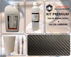 Kit Premium 2m² CARBONE HR sergé + 1kg résine EPOXY Haute Transparence anti UV.  - Afbeelding 1 van 2