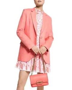 Michael Kors Long Linen Blazer Women's 6 Flamenco Coral Front Button Closures - Picture 1 of 17