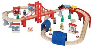 Giant 60 pc Wooden Train Set - Complete Toy Railway w/Tracks, Engine, Cars, B... - Picture 1 of 5