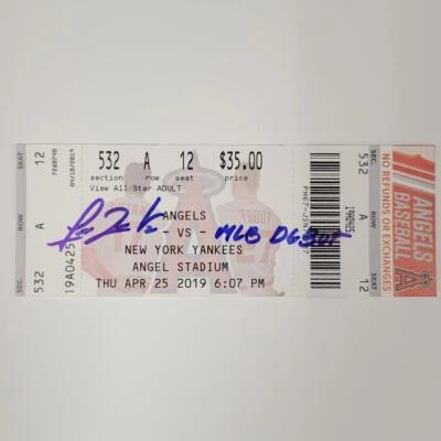 Luis Rengifo signed "MLB Debut" Angels full Ticket 4/25/19 BAS Beckett Witness - Image 1 of 3