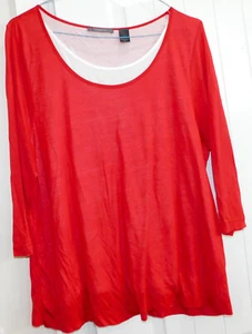 Camisa Top Blusa Liz Claiborne ROJA Y BLANCA Elástica Manga 3/4 3X - Imagen 1 de 3