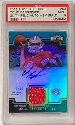 2011 Topps Triple Threads Unity Relic Emerald Colin Kaepernick Auto RC/50 PSA 9  - Image 1 of 2